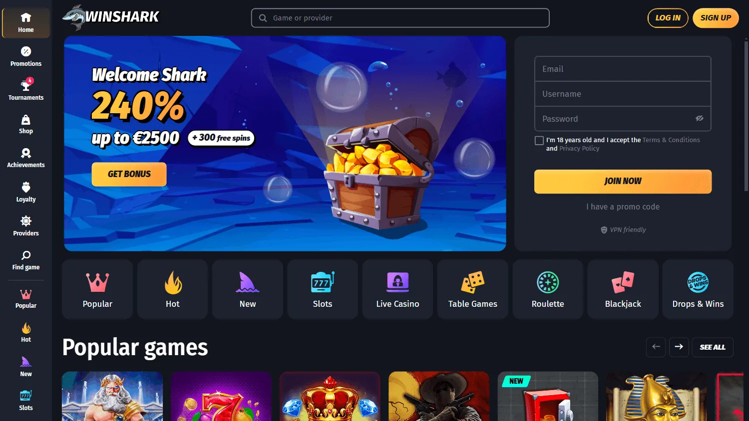 Winshark Online Casino Seite